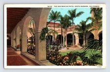 Postcard California Santa Barbara CA San Marcos Hotel Patio 1930s Unposted 