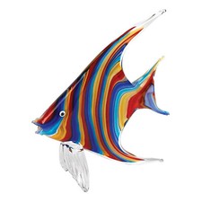 Murano Style Art Glass Animal Figurines - Rainbow Tropical Fish, 9.75x8.5 Inches