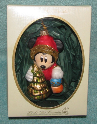 Krebs Glas Lauscha Mickey Mouse w/ tree Ornament Disney Parks