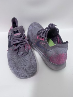 Nike Free RN Flyknit 2017 Gray/Pink Athletic Sneaker Lace Up Low Top 880844-200