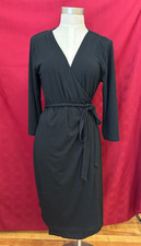 Gap Women's Black Softspun 3/4 Sleeve Wrap Dress  EUC Midi
