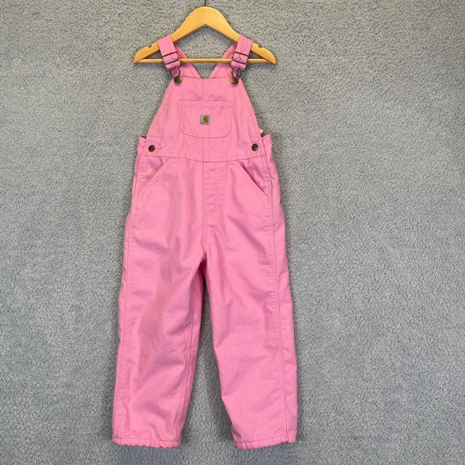 Carhartt Girl's Pink Overalls Flannel Lined Size 4T Canvas Bibs Cotton