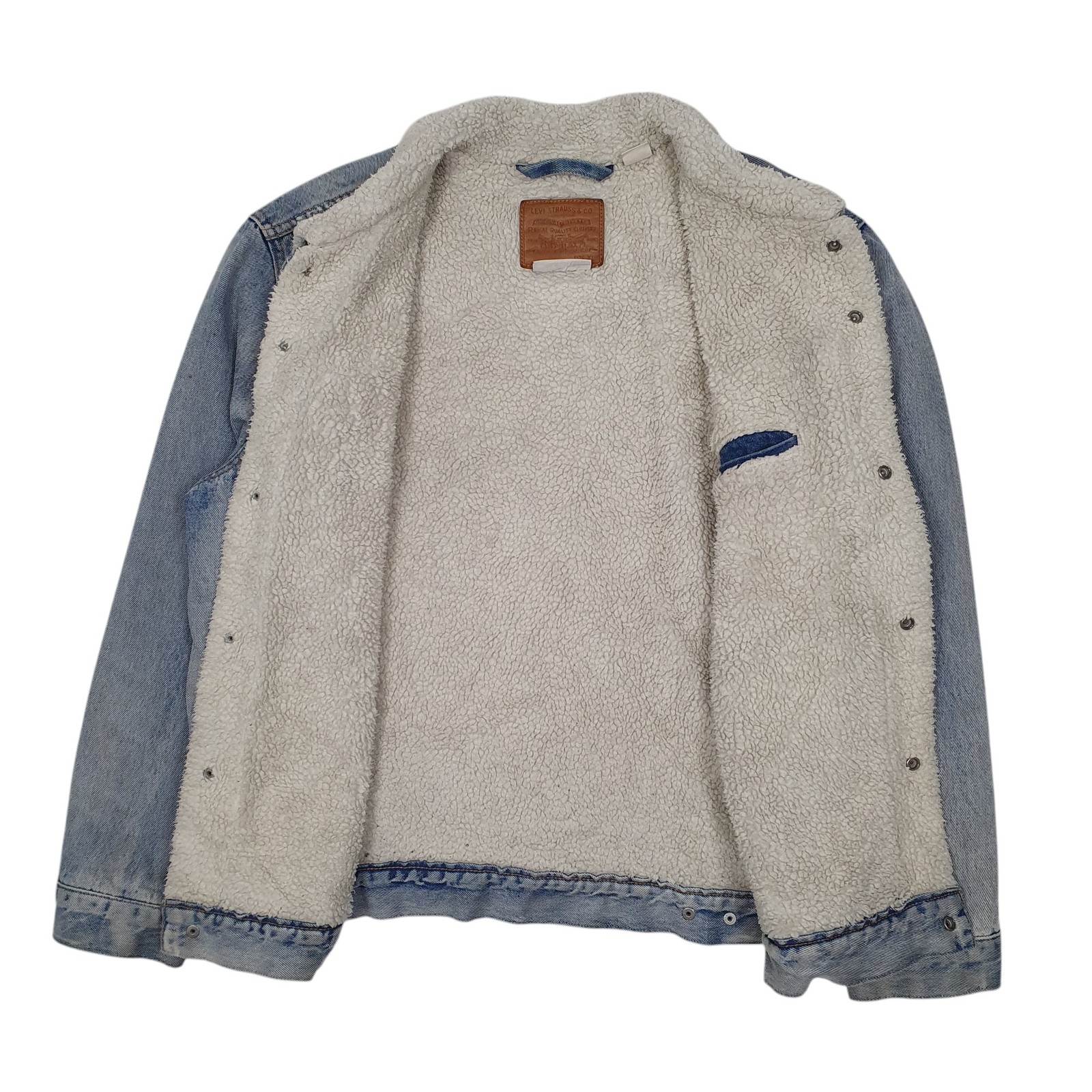 LEVIS Denim Jacket Coat Insulated Sherpa Lined Mens XL image 2
