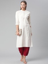 Plus Size Women's Solid Beige Cotton Kurta Casual Indian Ethnic Kurti Long