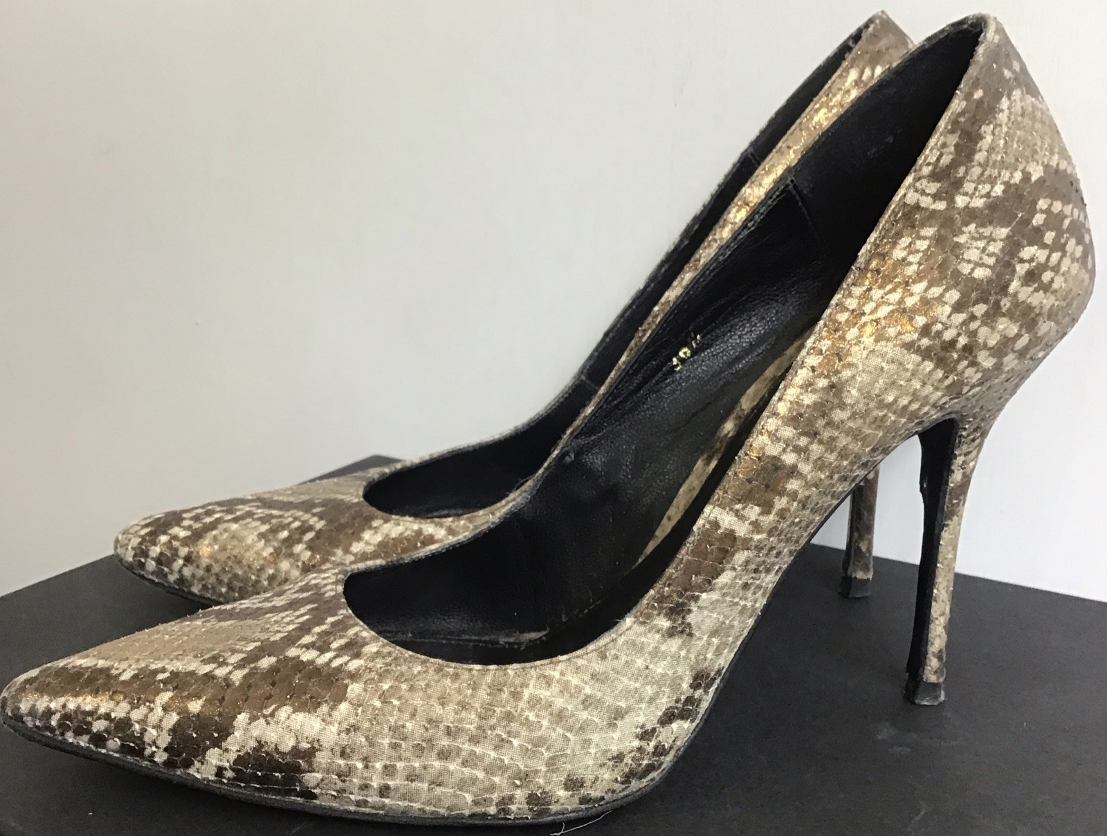 Elyse Walker Sable Met Bronze Python Leather Prin… - image 1