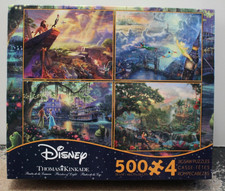 Thomas Kinkade Disney 500 pcs 4 Puzzles Jungle Book Peter Pan Lion King Frog