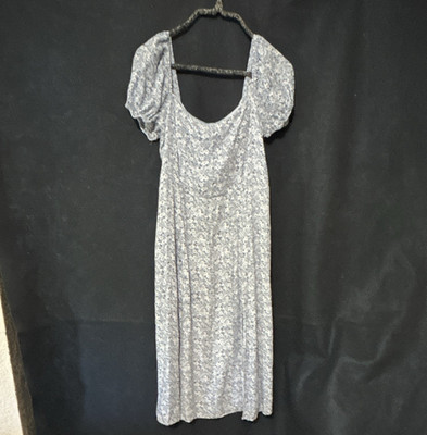 mi ami Blue White Floral Smocked Puff Sleeve Scoop Neck Midi Dress Women L