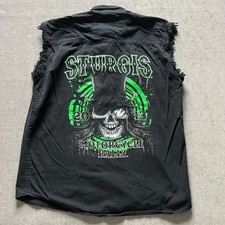 Sturgis Cutoff Frayed Sleeve Vest Shirt Men L Black Motorcycle Rally Skull 2013