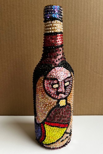 VTG Haitian Vodou Voodoo Beaded Sequin Spirit Bottle Sculpture READ HAS FLAWS