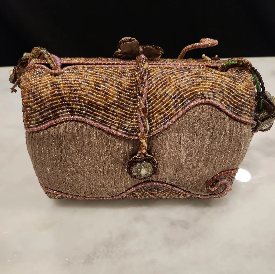 Mary Francis Bolso de Mano Duro Cuentas Bandolera, Beige Marrón Rosa Verde, Cristal  Foto 2 de 4