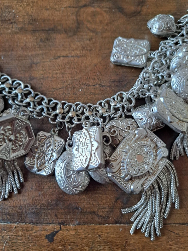 TRES RARE ANCIEN COLLIER BERBERE ALGERIE EN ARGENT POINCONS - Photo 2/4