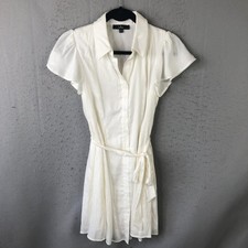 Lulus Dress Womens XS White Shirt Flare Flutter Sleeve Button Front Mini Belted