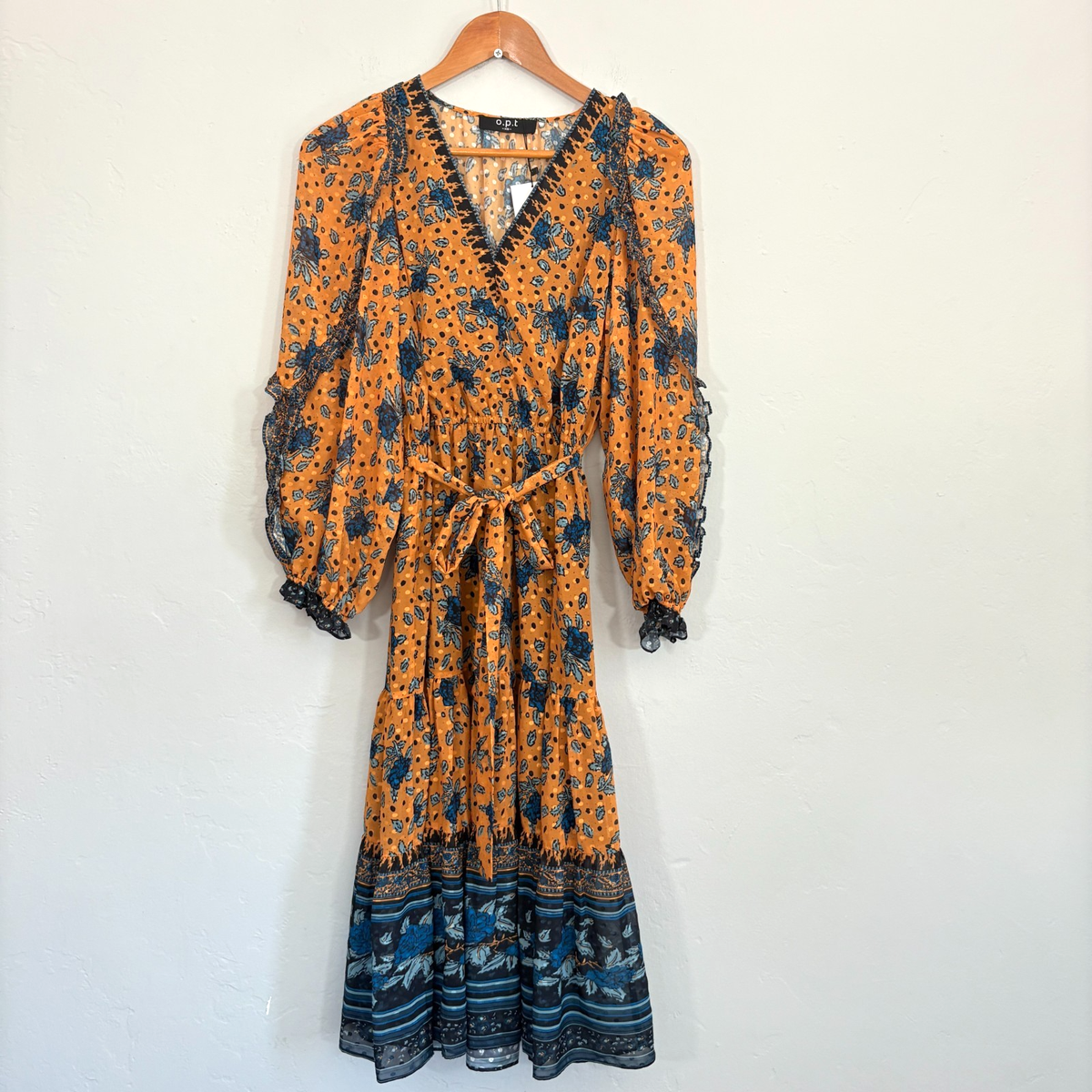 OPT One Pretty Time Floral Dress Women Size XS Yellow Blue Midi New