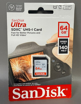 SanDisk 64GB Ultra SDXC Karte Class 10 UHS-I Speicherkarte 140MB/s Brandneu