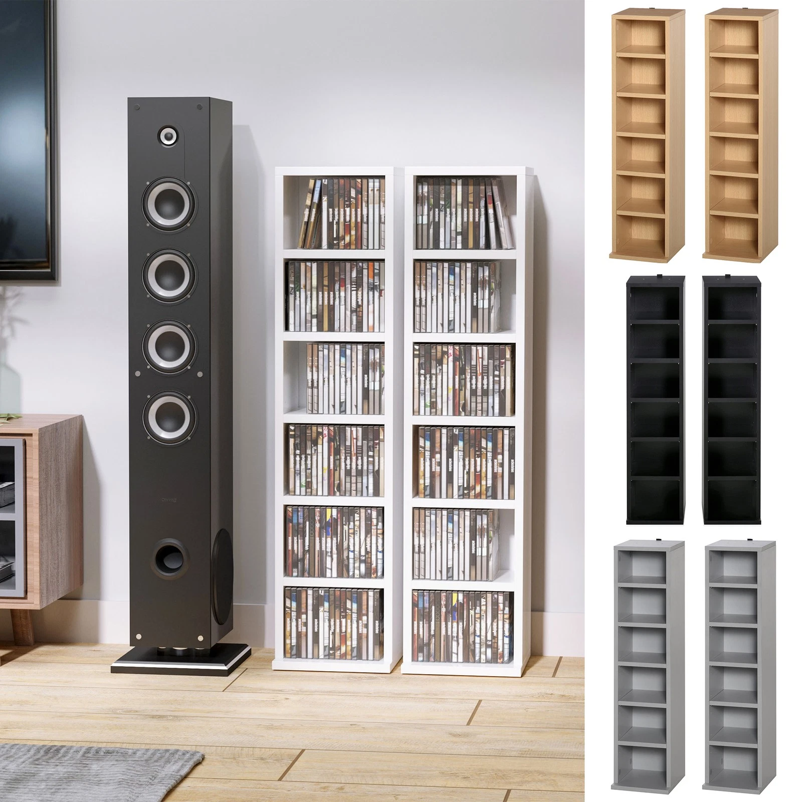 2 PCs 204 CDs Shelves Media Tower Rack Cube Bookcase Unit Storage Organizer Home