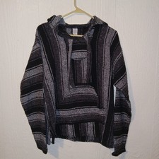 Molina Pullover Mexican Baja Pocket Hoodie Striped Colors Mens - Size M Hippie