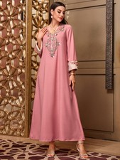 Muslim Women Evening Kaftan Long Maxi Dress Turkey Embroidery Rhinestone Dresses