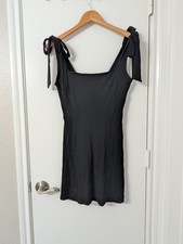 Reformation Dress Liz Rib Knit Black Size Large Bow Tie Shoulder Square Neck