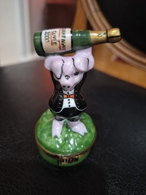 limoges trinket box peint main pig with  2000 bottle Of champagne#49/750