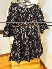 Eliza J Black Lace/Pink Nude lining Overlay cocktail Dress. EUC Size 4
