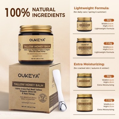 OUKEYA 100% Grass-Fed Tallow Honey Balm Intense Hydration cream For Men & Women