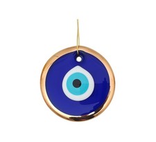 3.5" Glass Blue Evil Eye Wall Hanging Gold Ornament - Turkish Nazar Bead - Ho...