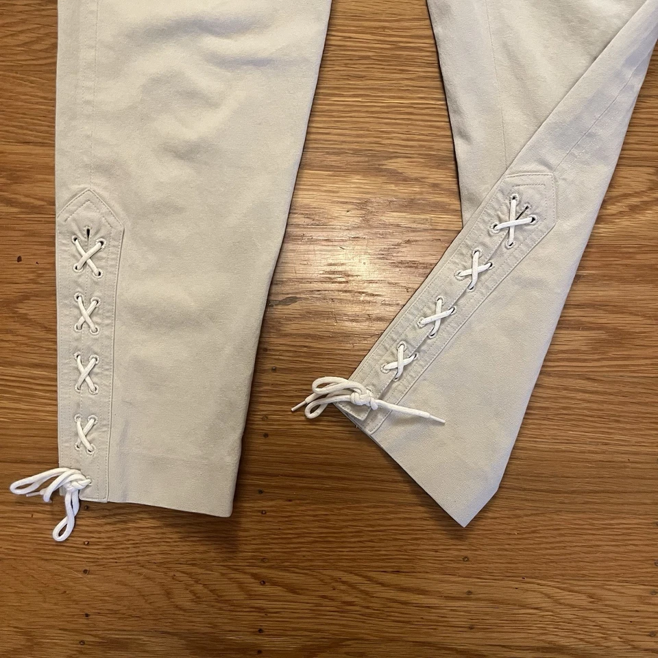 Vintage 90s CHANEL Cream Pants Lace Up Ankles Women’s Sz Fr 34 US 2 XS - Image 2 of 4