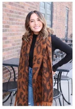 Panache Accessories Long Scarf Scarves Shall Fringe Edge 24"x72" Pumpkin Leopard