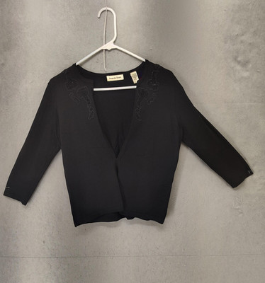 Amanda Smith Sweater Womens Small Black Open Cardigan Beaded Embellished Top