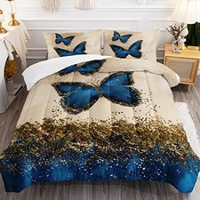 Butterfly Comforter Set Golden Glitter Bedding Set Blue Twin Butterfly  