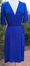 Lulus Blue Polka Dot Wrap Short Sleeve Dress Size Small Polyester 