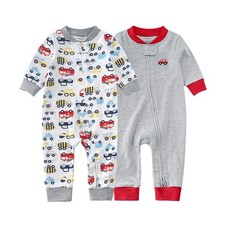 Baby 2-Pack Footless Pajamas Cotton Long Sleeve Printing 2 Way Zipper Romper ...