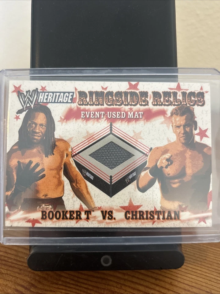 WWE Booker T v Christian Topps Heritage 2005 Ringside Relics Event Used Mat Card - Image 2 of 2