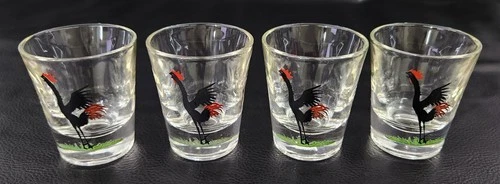 Federal Glass MCM Vintage Crowing Black Rooster 2 3/8" Shot Glasses Set of 4