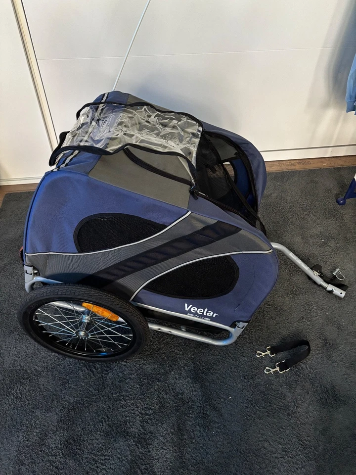 Hundeanhänger Fahrradanhänger M Blau wenig genutzt -Extra Matratze -Neuwertig