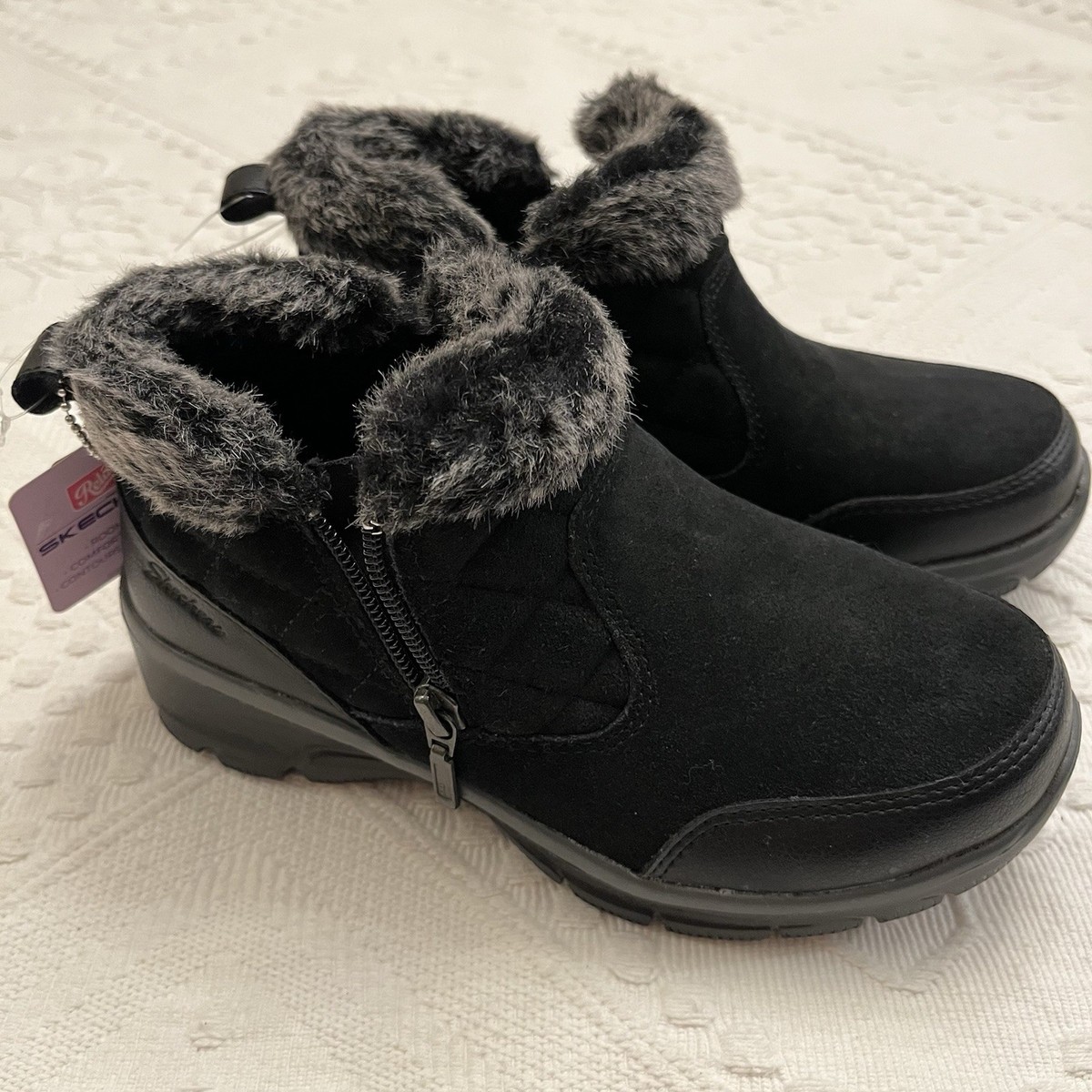 Skechers Leather Ankle Boot Relaxed Fit Air-Cooled Memory Foam Zip