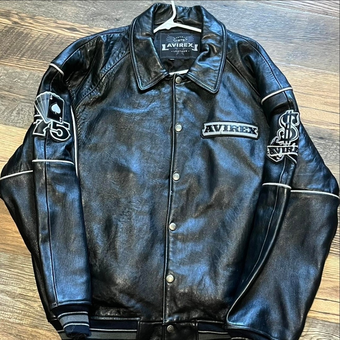 Vintage Avirex Black Leather High Rollers Varsity Jacket 3XL | eBay