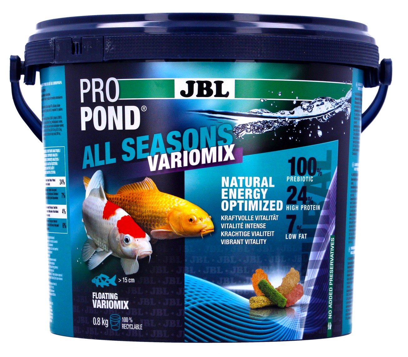 JBL Pro Pond Vario Mix M 0.72kg Floating Sticks Flakes Koi Fish Food Bucket