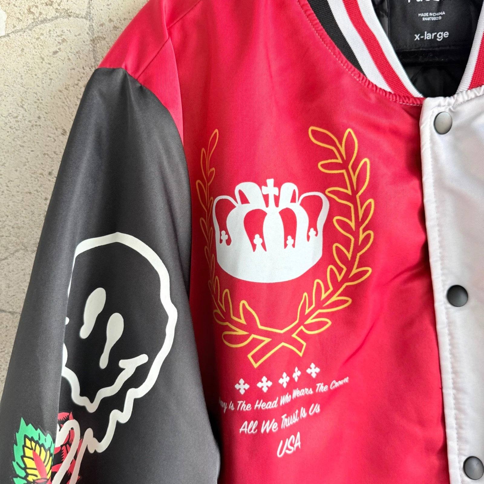 Rue 21 Savage Bomber Jacket Mens XL Satin Streetwear Varsity Graphic Coat Unisex image 4