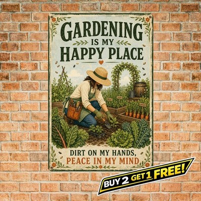 Gardener Illustration Vegetable Patch Quote Metal Wall Sign 8x12