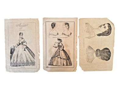 1860s Victorian Fashion Plates   Set of 3 Double-Sided Pages, Hand-Colored