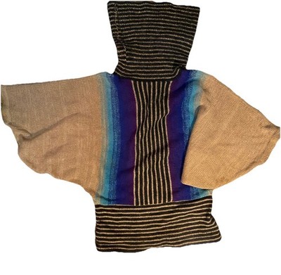 Vintage Kansai Yamamoto Striped Wool Sweater Funnel Neck Batwing Japan 1980s 