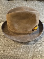 Vintage JCPenney Brown Fedora Hat Suede Leather Size 7 1/4 - 7 3/8