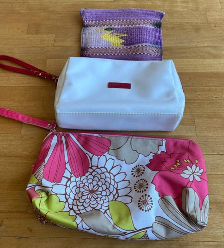 Set of 3 Cosmetics Makeup Travel Bags & Hand Woven Zipper Pouch