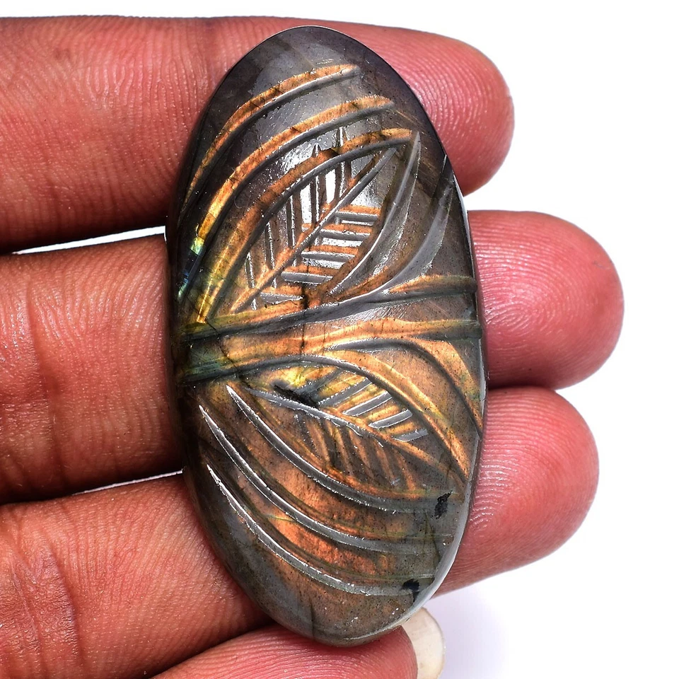 88.00 Cts Natural Labradorite Oval Hand Carving Flashy Untreated Loose Gemstone - Image 2 of 4
