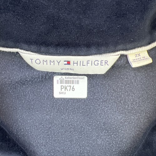 Tommy Hilfiger Jacket Womens 2X Black Velvet Full Zip Collared Embroidered Logo - Picture 7 of 11