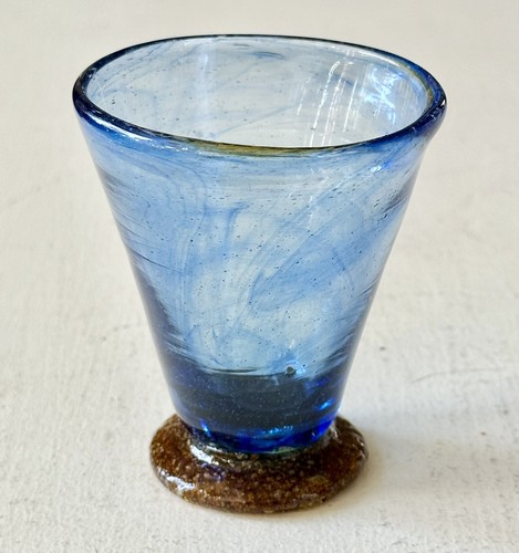 Kosta Boda Style-Cobalt Swirl Art Glass-Amber Footed-Hand Blown-Large Shot Glass - Picture 2 of 7