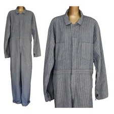Vintage 1960s Blue Herringbone Striped Mechanics Coveralls Boiler Suit