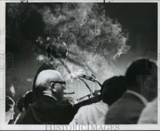1969 Press Photo Astronaut Michael Collins in midst of Eddie Herbert's smoke