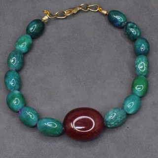 Oval Shape 141 Cts Enhanced Green Emerald & Red Ruby Beaded Bracelet AK 28 E481